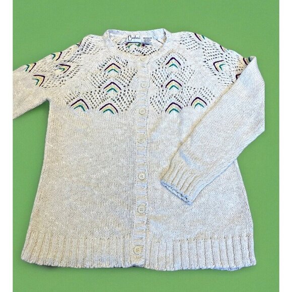 Vintage Carducci Crochet Cardigan Women's M Ivory Pointelle Cottagecore Whimsy - Picture 1 of 10